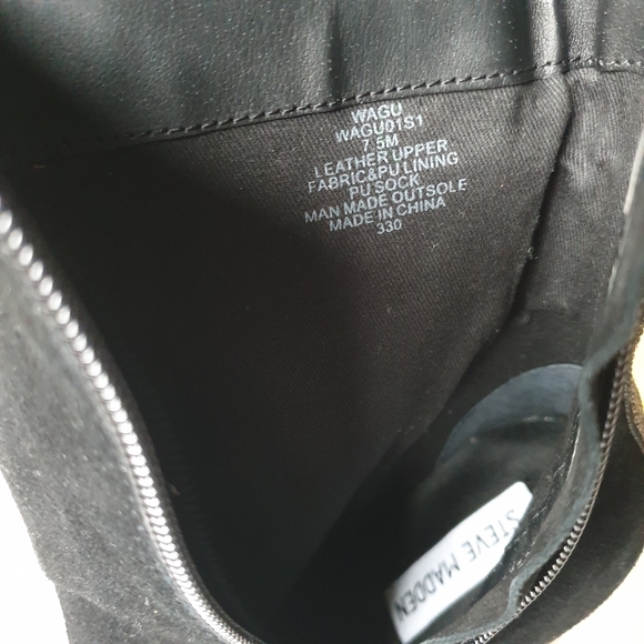 Steve Madden Wagu Black Suede Mid Calf Stiletto Booties w/ Rhinestone Back 7.5 - Picture 8 of 17